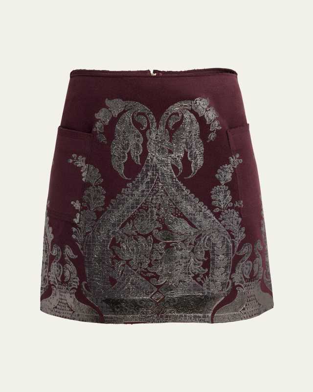Paisley Metallic Wool Cashmere Skirt
